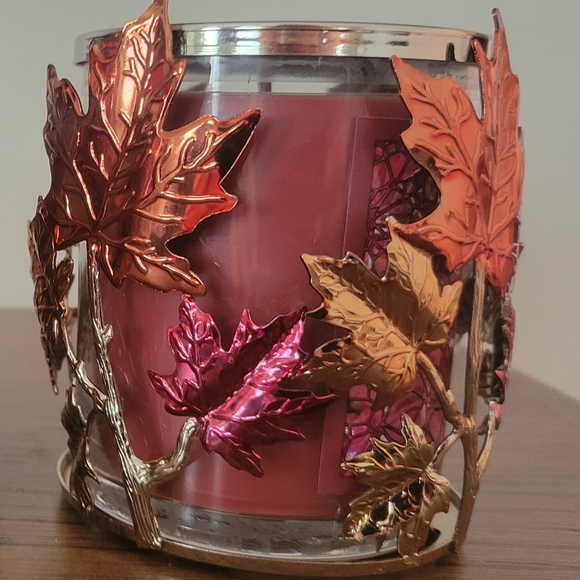 NEW Bath & Body Works FALL Etched Stamped Maple Leaves Single Wick Candle Holder - Picture 3 of 5